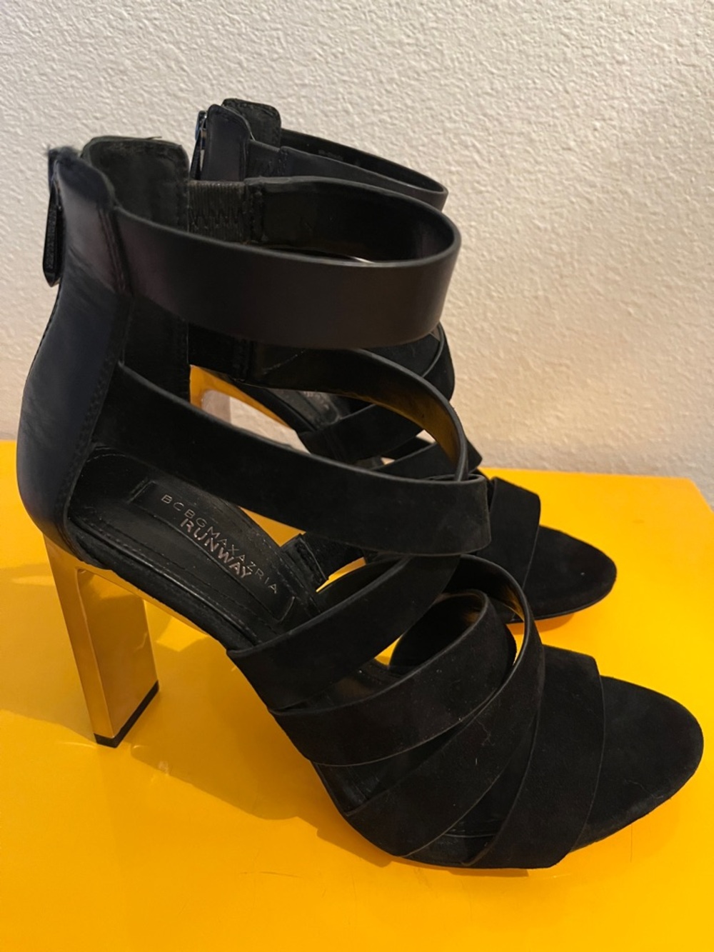 Black Strappy MIRRORED High-Heel Sandals